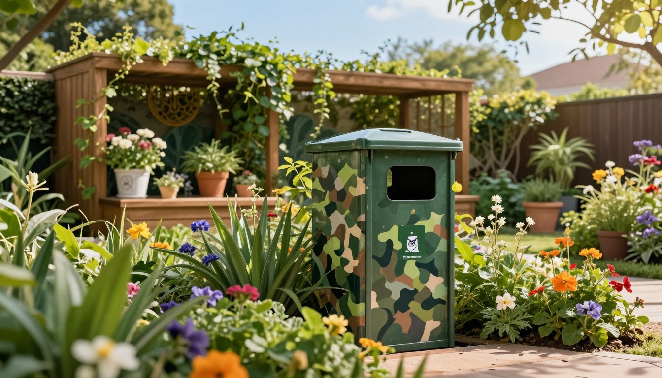 jak ukryć kosz na śmieci w ogrodzie
